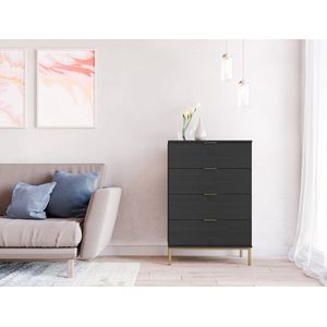 Ladekast - Pula K4SZ- Commode - 70 cm - Zwarte Portland-as - 4 laden - Hoge metalen poten - Maxi Maja