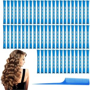 Brenzoos - 60 stuks middelgrote haar krulspelden rollers - Kunststof koude golven staven - Korte krulspelden met elastische band - Anti-slip haarrollen - Permanente staven kapper - Blauw - Haargolf accessoires