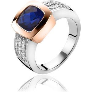 ZINZI zilveren ring rosé verguld blauw ZIR1156H