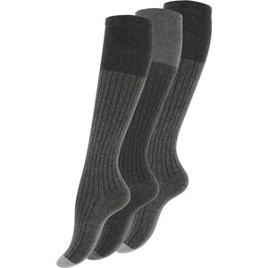 Yenita - Dames kniekousen - Grijs - 3 paar - Katoen - 39/42 - Geribbelde schacht