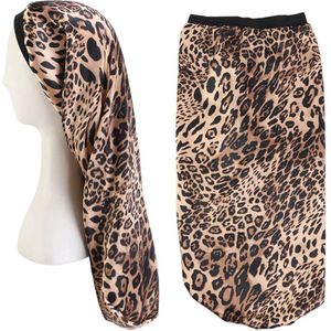 Satin Bonnet voor Dreadlocks / Braids / Rasta AfricanFabs® - Leopard print Dreadsock / Satijnen Slaapmuts / Hair Bonnet