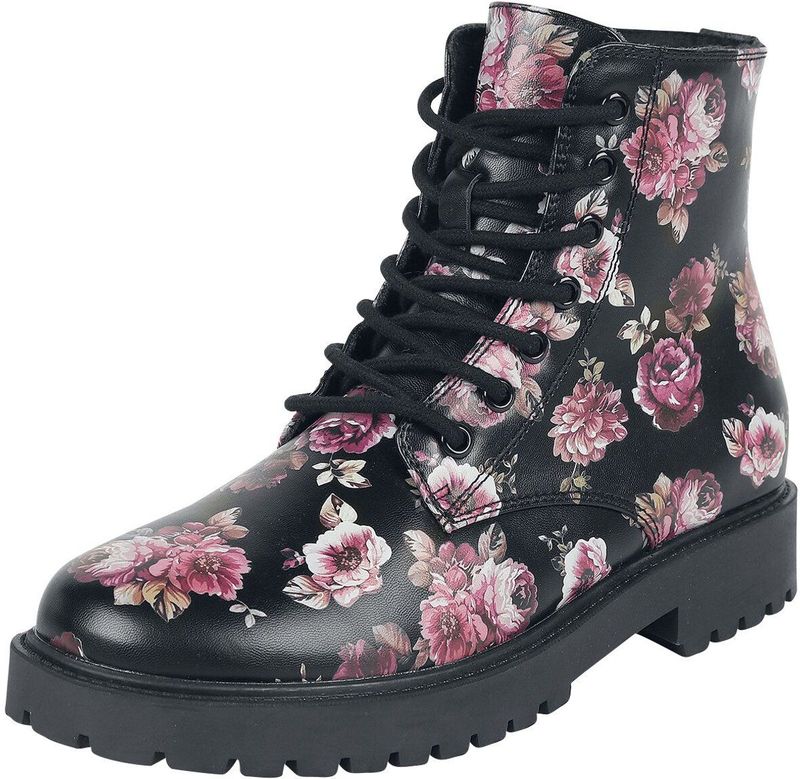 Rock Rebel by EMP Zwarte laarzen met bloemen allover print - Dames - EU37