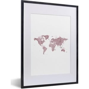 Fotolijst incl. Poster - Wereldkaart - Roze - Marmer - 30x40 cm - Posterlijst