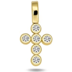 Juwelier Zwartevalk 14 karaat gouden kruis hanger met zirkonia - 14.093