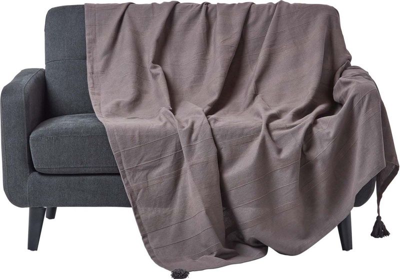 Homescapes - Rajput - Deken - Grijze Houtskool - Handgeweven - 150 x 200 cm