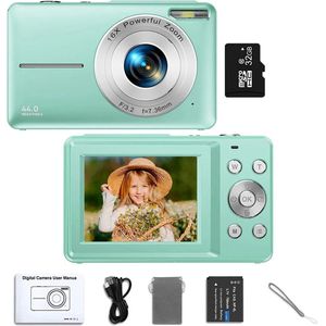 Digitale Camera - Fototoestel - Fotocamera - Compact Camera - Vlog Camera - Voor Kinderen - Beginnersvriendelijk - Licht Groen - Inclusief 32GB SD-kaart & Cameratas