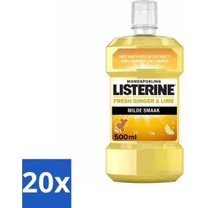 20 x Listerine Mondwater Fresh Ginger & Lime 500 ml - Mondhygiëne - Fluoride - Alcoholvrij - Mondspoeling - Frisse Adem