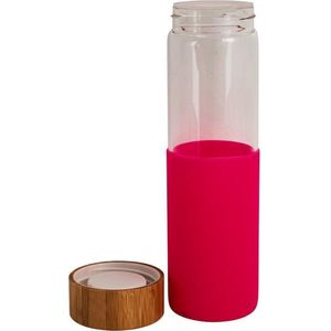 Gepersonaliseerde drink fles met uw eigen tekst of naam - Roze - Bamboe dop - Ook eigen ontwerp is mogelijk