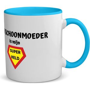 Akyol - mijn schoonmoeder is mijn superheld koffiemok - theemok - blauw - Schoonmoeder - super schoonmoeder - moeder cadeautjes - moederdag - verjaardag - geschenk - kado - 350 ML inhoud