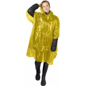 Wegwerp regenponcho - geel - voor volwassenen - met capuchon - budget line - noodponcho