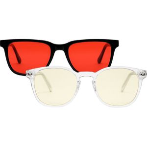 Alinastore Blauw Licht Bril Bundel (Nacht, 99,9% blokkering) + Transparante Blauw Licht Bril (Dag, 35% blokkering) – Computerbrillen Set – Zonder sterkte – Vermindert Oogvermoeidheid & Ondersteunt Slaap - Blue Light Blocker Bundel