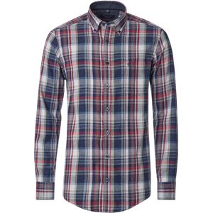 CASA MODA - Sport Casual Fit Overhemd - Blauw Rood Grijs Geruit - Strijkvriendelijk