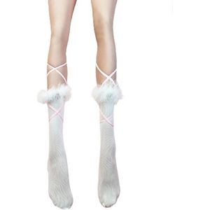 BamBella® Sokken met veters Dames - Onesize Wit met veren kousen