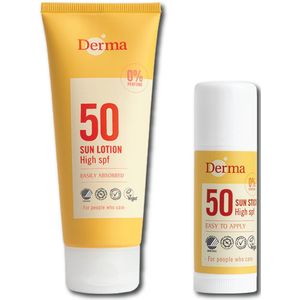 Derma Sun - Allergie- en Parfumvrije - SPF50 Zonnebrand Set - 100 ml en 50 ml - Hyaluronzuur - Anti-aging - Huidverzorging