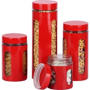 4 stuks rode luchtdichte voorraaddozen met deksel - 710 ml tot 1,9 l BPA-vrije voorraaddozen glazen set - glazen container met deksel voor keuken en eetkamer - voor meel, suiker en muesli