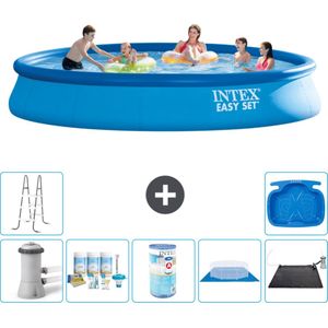 Intex Rond Opblaasbaar Easy Set Zwembad - 457 x 84 cm - Blauw - Inclusief Pomp Onderhoudspakket - Filter - Grondzeil - Solar Mat - Ladder - Voetenbad