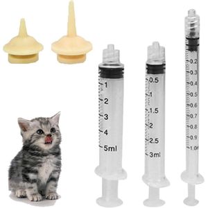 Set van 3 plastic dierenspuitjes met speen en maataanduiding, ideaal voor het voeden van puppy's, honden en katten, geschikt voor kleine huisdieren met nauwkeurige dosering