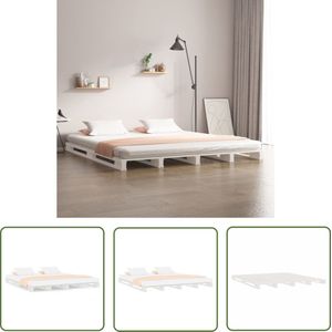 The Living Store Palletbed massief grenenhout wit 120x190 cm - Palletbed - Massief Hout Bed - Grenenhout Bed - Wit Bed - Klein Dubbel Bed