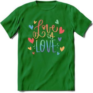 Love Is Love | Pride T-Shirt | Grappig LHBTIQ+ / LGBTQ / Gay / Homo / Lesbi Cadeau Shirt | Dames - Heren - Unisex | Tshirt Kleding Kado | - Donker Groen - XL