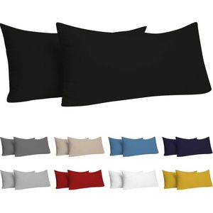 Pillow 70x40 cm (veel 2) 100% katoenen trui 150 GSM - Zwart - kussensloop 40x70 katoen - resistent en hypoallergeen kussendeksel voor kussen