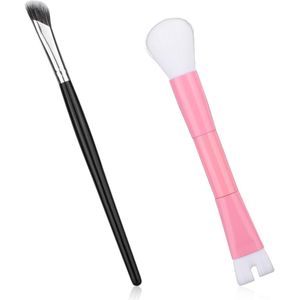 BOXOB 2 Stuks Neuscontourpenselen, 13cm 2-in-1 U-Vormige Zachte en Hoekige Penselenset Neusvormer Make-Uptools voor Het Modelleren, Highlighten en Definiëren (Roze Staaf en Witte Borstelharen)