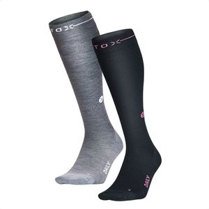 STOX Energy Socks - 2 Pack Merino Everyday sokken voor Vrouwen - Premium Compressiesokken - Kleuren: Zilvergrijs/Wit en Zwart/Fuchsia - Maat: Small - 2 Paar - Voordeel - Mt 36-38