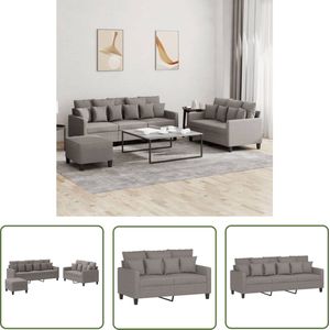 The Living Store Loungeset Taupe 2 - 3 Zitsbank - Voetenbank - Afmetingen 138 x 77 x 80 cm - 198 x 77 x 80 cm - Duurzame stof - Stevig frame - Comfortabele zitting - Inclusief kussens