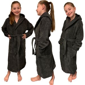 HOMELEVEL Badstof badjas voor kinderen 100% katoen voor meisjes en jongens Antraciet Maat 164