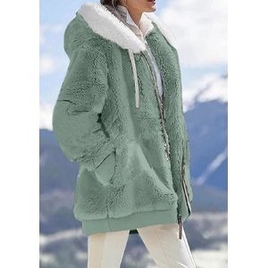 Dames Teddy Hoodie Casual Met Rits en Zakken - Warm Fluffy Fleece Pullover