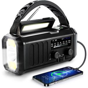 P-Repair - Noodradio - Opwindbare radio - Solar Opwindbaar - Powerbank Zonne-energie - 10.000mAh - Met zaklamp - USB oplader - USB-C oplader - Zwart