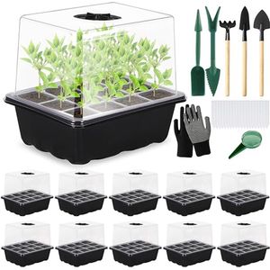 Famanu Kweekkas,kweekbak,kleine kweekset,mini-broeikas,zaaibak,kweektrays voor zaden,propagator kweekbakjes voor zaailingen,kweekschaal voor zaailingen,kweekbak voor minikas met hoog deksel,zwart