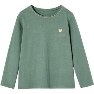 T-shirt - Smaragdgroen - Basics - Lange Mouwen - Hartjesmotief met Pailletten