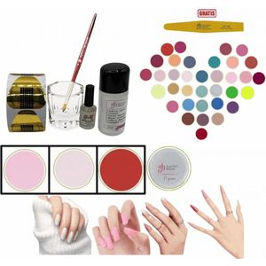 Guardian Beauty Acrylpoeder set - Acrylpoeder ""3 kleuren, 27 gram - Baby Roze, Transparent en Rode Kleur"" - 10 ml Bond - 100 ml Acryl liquid/Monomeer - Acrylic Pencil en Dipping Dish - 50 Stuks Sjablonen - GRATIS Nagelvijl Washing lable