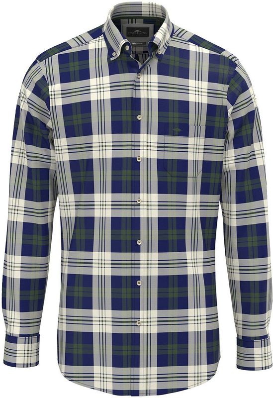 FYNCH-HATTON - Overhemd - Blauw Groen Wit - Geruit - Lange Mouw