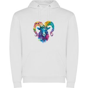 Witte unisex hoodie met “ Kleurrijke Sterrenbeeld Ram – Astrologie – Horoscoop – Zodiac Signs “ Print Full Color Color merk Roly maat S