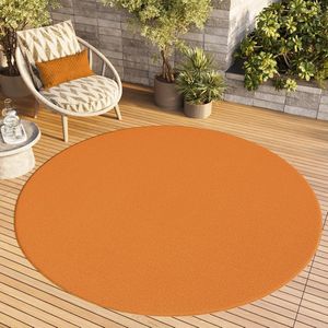 Tapiso Mono Rond Vloerkleed Oranje Laagpolig Effen Tapijt Maat- 100x100