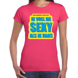 Foute party Ik voel me sexy als ik dans verkleed/ carnaval t-shirt roze dames - Foute hits - Foute party outfit/ kleding L