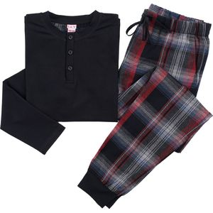 La-V pyjama sets voor jongens  met geruite flanel broek en henlay kraag shirt Zwart/rood  152-158
