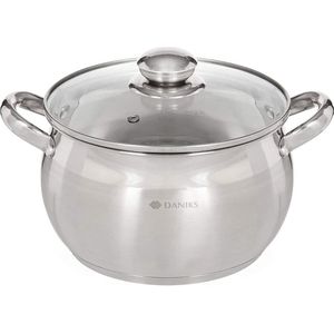 Classic roestvrijstalen kookpan, pastapan met glazen deksel, 16 cm, 1,9 liter, pastapan, soeppan, spaghettipot, zilver
