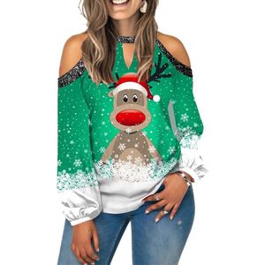 Women's Sweatshirt - Kerst - Schouder - Lange Mouwen - Kerstboom Print