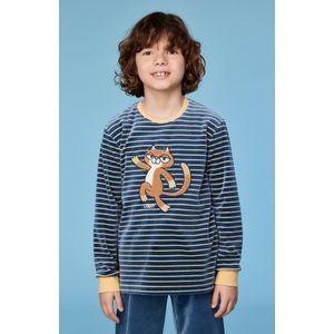 Woody Jongens-Heren pyjama antraciet-gele stree - maat 098/3J