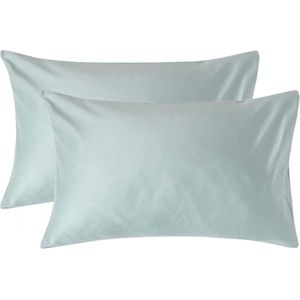 Homescapes - Kussensloop - Eendenei Blauw - Set van 2 - 50x75 cm - 100% Egyptisch Katoen Satijn - Draaddichtheid 400