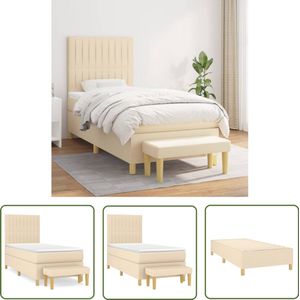 vidaXL Boxspring met matras - Stof - crème - 100x200 cm Boxspring Bed - Boxspring - Bed Met Hoofdbord - Slaapcomfort - Pocketvering Matras