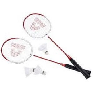 Donnay badminton set - 2 racket (rood/wit/zwart) + 3 shuttles en bewaartas