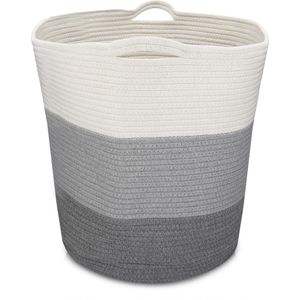 Rieten mand voor opslag gemaakt van katoen - wasmand gevlochten - touwmand rond voor linnen kussen dekens speelgoed - wasbaar
