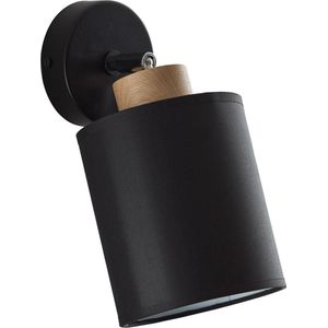 BRILLIANT lamp, Vonnie wandspot zwart/houtkleurig, metaal/hout/textiel, 1x A60, E27, 25W, normale lampen (niet meegeleverd), A++