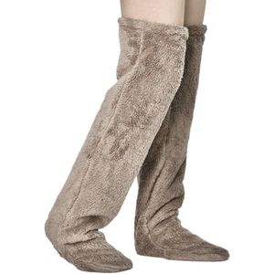 Warme kniekousen van ganzendons - Hoog pluche - Geschikt voor zwangere vrouwen/vrouwen na de bevalling en ouderen met koude benen - Essentiële katoenen sokken voor koud weer - Lichtbruin