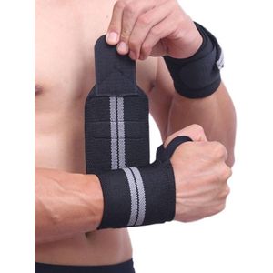 Fitness / Crossfit Polsband - 2 stuks - Polsbandage Wrist Support Wraps - Pols Bandage Band - Bodybuilding Support - Gewichthef Straps - Krachttraining Lifting Workout Straps - Zwart/Grijs