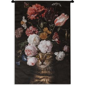 Wandkleed - Wanddoek - Stilleven met bloemen - Jan Davidsz de Heem - Kat - 120x180 cm - Wandtapijt