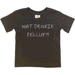 Rotterdam Kinder t-shirt | WAT DENKIE ZELLUF?! | Verjaardagkado | verjaardag kado | grappig | jarig | Rotterdam | Feyenoord | cadeau | Cadeau | Zwart/wit | Maat 86/92